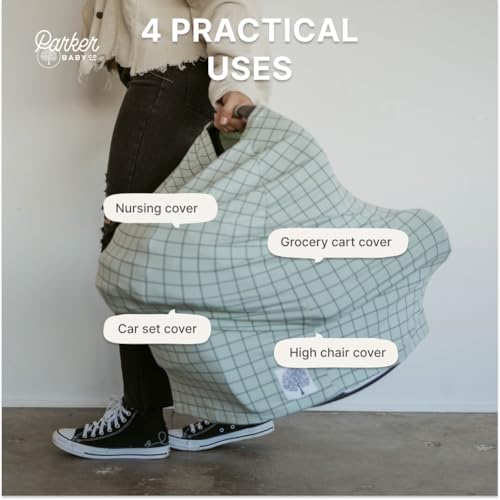 Parker Baby Co Multi-Use Cover Carseat Cover Nursing Cover: Sage Windowpane - Image 5