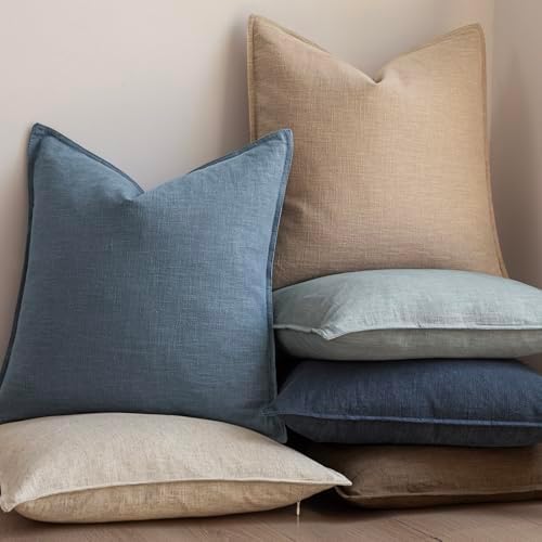 Foindtower Linen Solid Decorative Throw Pillow Covers 20x20 Inch Misty Blue - Image 6