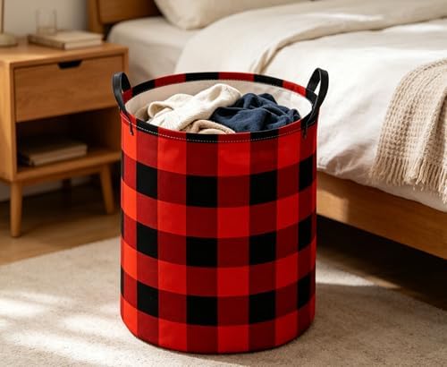 Kids Laundry Basket Red grid Hamper - Image 4