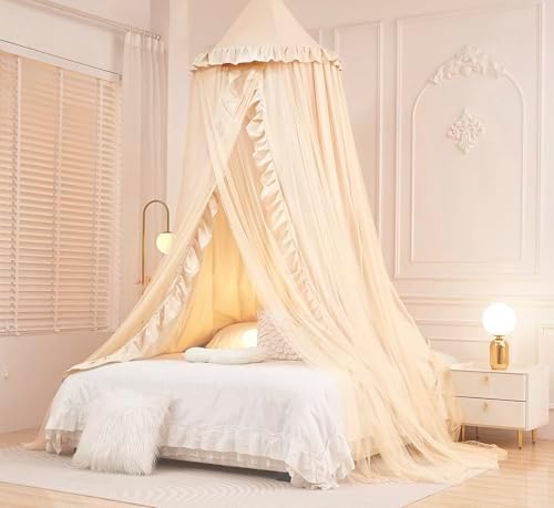 Mengersi Bed Canopy for Girls Kids, Double Canopy Bed Curtains Round Dome by Mengersi