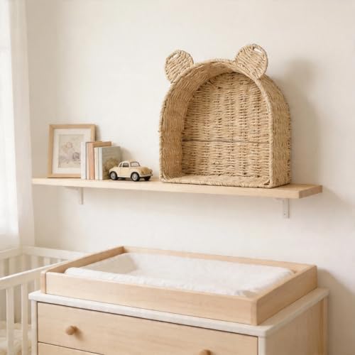 Arched Teddy Bear Nursery Wall Shelf, Paper Rope Basket - Image 7