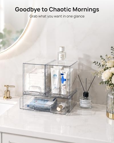 Vtopmart Clear Stackable Storage Drawers Set of 3, Plastic Organizer Bins - Image 3
