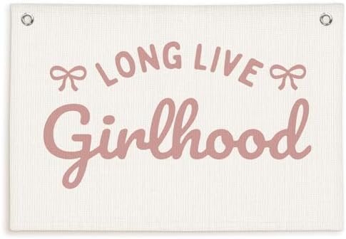 Lacama Girl Room Decor, Long Live Girlhood Linen Banner Hanging Flag by Lacama