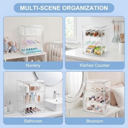 Baby Bottle Organizer, 3 Tiers Adjustable Clear Acrylic Bottles Storage Station - Image 3
