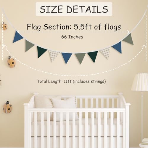 Boys Toddler Room Playroom Nursery Decor, Garland Triangle Banners Blue Grey - Image 3