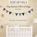 Boys Toddler Room Playroom Nursery Decor, Garland Triangle Banners Blue Grey - Image 3