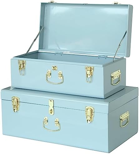 Vixdonos Metal Trunk Decorative Storage Box Set of 2 College Dorm Chest by Vixdonos