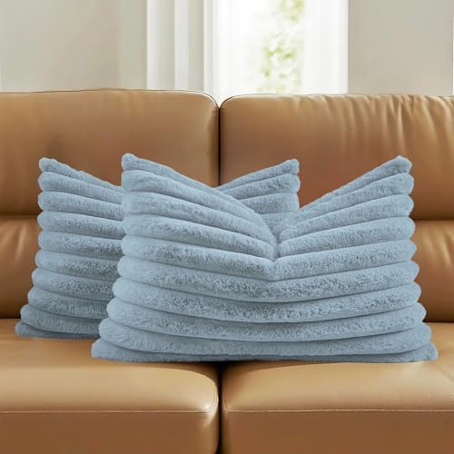 FUTEI Pack of 2 Faux Fur Throw Pillow Covers 12x20 Inch, Dusty Blue by FUTEI