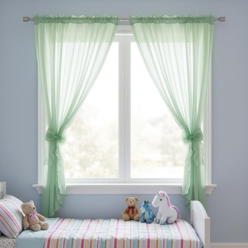 2 Pack French Lace Bow Curtain Tiebacks, Mint Green - Image 5