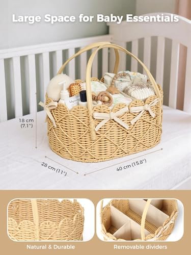 Baby Diaper Caddy Organizer, Handwoven Nursery Basket - Image 3
