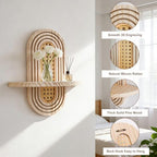Artilady Boho Shelf Wall Decor Rattan Wood Floating Shelves Srorage Display - Image 4