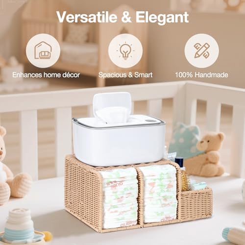 Diaper Caddy Organizer, Hand Rattan Nursery Storage Basket - Image 2