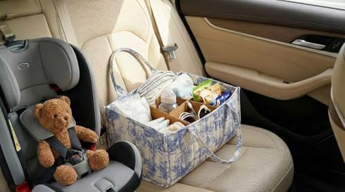Quilted Fabric Storage Basket Floral Baby Diaper Caddy Quilted Basket Organizer - Image 2