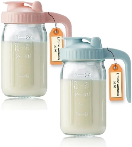 2 Pack 32oz Glass Pitcher with Lid & V-shaped Pour Spout by miradexic