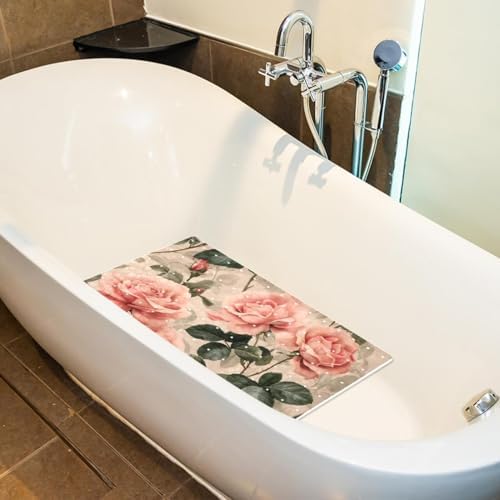 Bathtub Mat Non Slip 26.8x15.1 Inch, Rose Vintage Shower Mat - Image 5