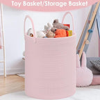 Large Woven Laundry Basket Hamper, 100L Cotton Rope Storage Bin - Image 4
