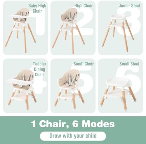 BABY JOY High Chair, 6 in 1 Convertible Wooden Highchair - Image 2