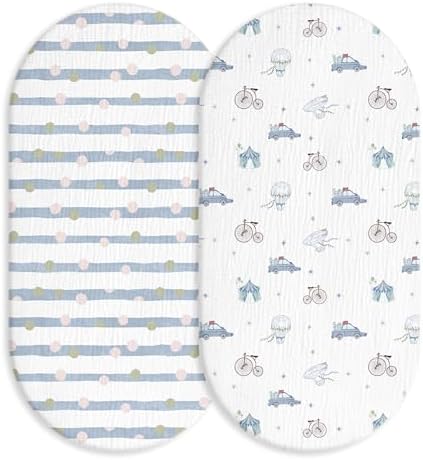 Muslin Bassinet Sheets 2 Pack, Universal Cotton Fitted Baby Mattress Sheet by LYRICHOMBABY