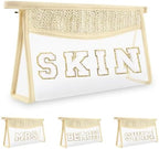 Boho Patch Skin Bag Clear Makeup Letter Bag, Waterproof Zipper Make up Bags by Iqimott