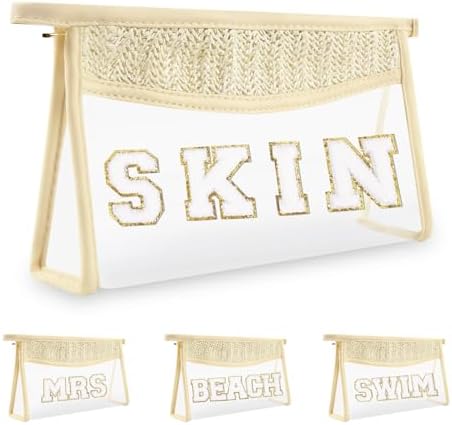 Boho Patch Skin Bag Clear Makeup Letter Bag, Waterproof Zipper Make up Bags by Iqimott
