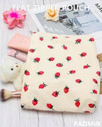 Flat Makeup Bag for Women, Zipper Cosmetic Pouch for Purse, Strawberry Beige - Image 5