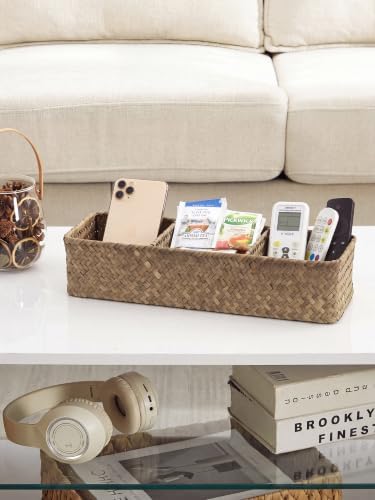 Nonam 3-Section Seagrass Tea Bag Organizer, Wicker divided basket - Image 2