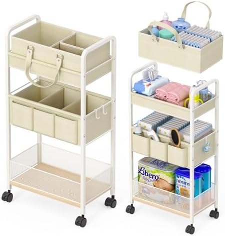 2In1 Baby Diaper Caddy & 3-Tier Rolling Cart, Diaper Caddy Organizer Carts by LIDTOP
