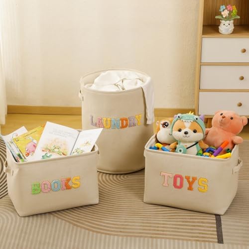 Large Toy Storage Box, Stuffed Animal Storage Basket Line Cotton Fabric - Image 3