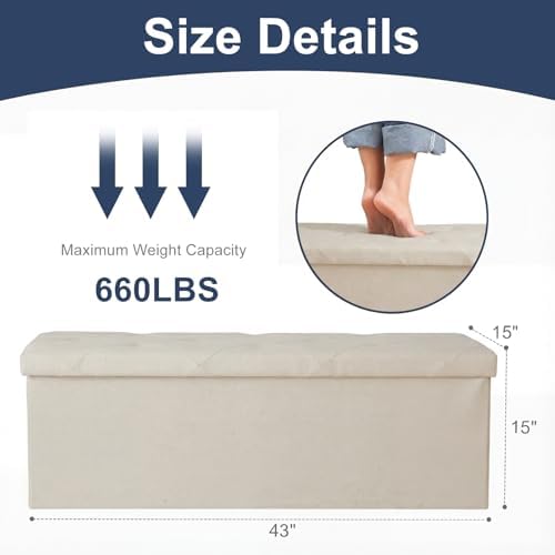 DUMOS 43 Inch Folding Storage Ottoman Bench, Large Ottoman - Image 3