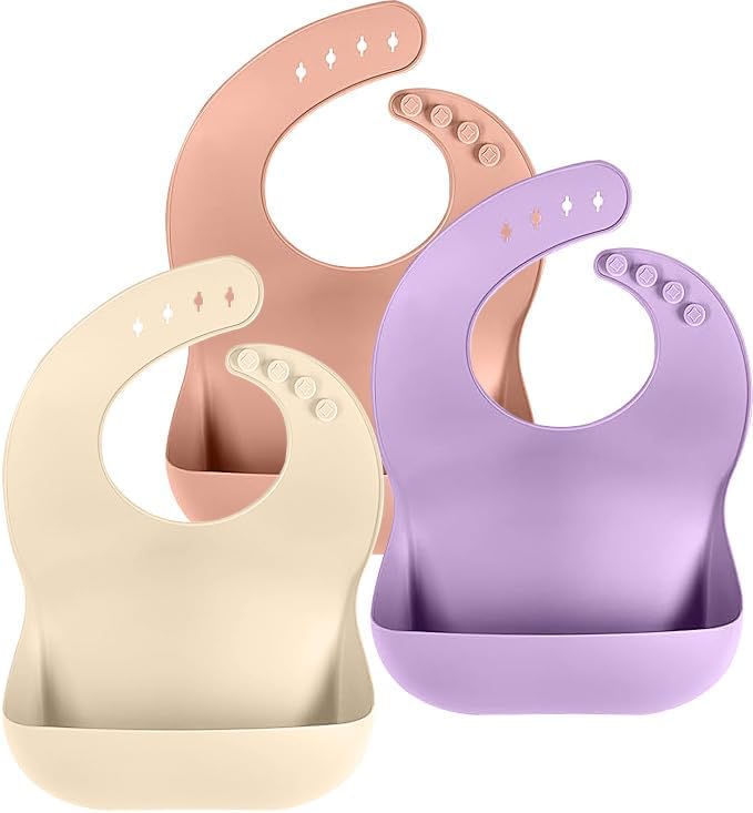 Cuddle Campus Set of 3 Silicone Bibs, Soft Adjustable Bibs by CuddleCampus