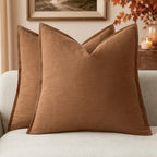 Foindtower Linen Solid Decorative Throw Pillow Covers 24x24 Orange Brown by Foindtower