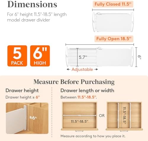 Lifewit 6" Tall Drawer Dividers, Adjustable Deep Drawer Organizer Clothes - Image 2