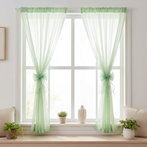 2 Pack French Lace Bow Curtain Tiebacks, Mint Green - Image 7