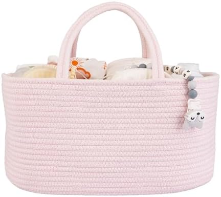 XUANGUO Large Pink Cotton Rope Baby Diaper Caddy Organizer Basket by XUANGUO