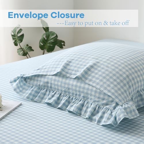 2 Pack Light Blue White Gingham Euro Pillow Shams 26''x26'' - Image 4