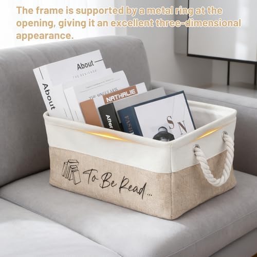 2 Pcs to Be Read Book Basket Set, Linen Fabric Book Storage Basket - Image 6