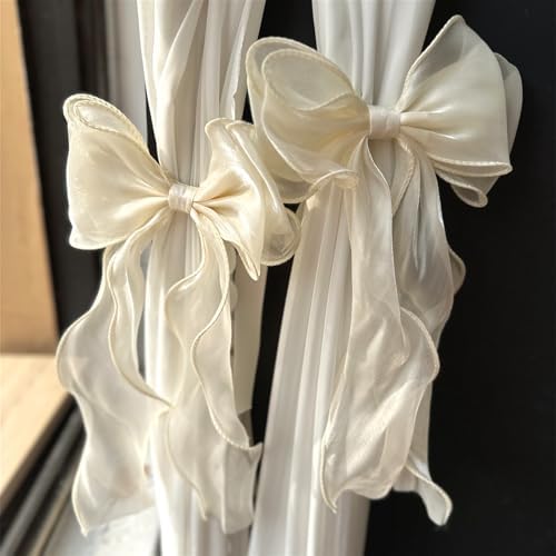 2 Pack French Silky Bow Curtain Tiebacks, Elegant Lace Ribbon - Image 4