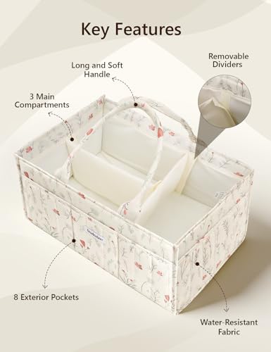 Quilted Floral Diaper Caddy Organizer, Nursery Storage Basket - Image 6