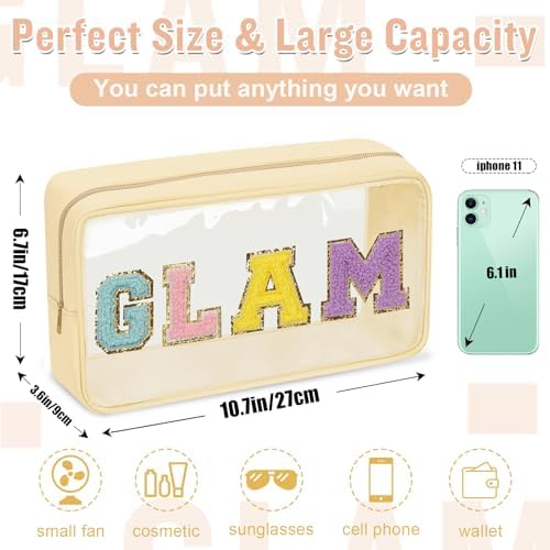 Chenille Letter Clear Makeup Bags Glam Pouch, Preppy Patch Makeup Bag - Image 2