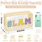 Chenille Letter Clear Makeup Bags Glam Pouch, Preppy Patch Makeup Bag - Image 2