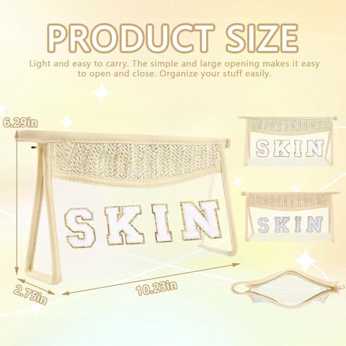 Boho Patch Skin Bag Clear Makeup Letter Bag, Waterproof Zipper Make up Bags - Image 2