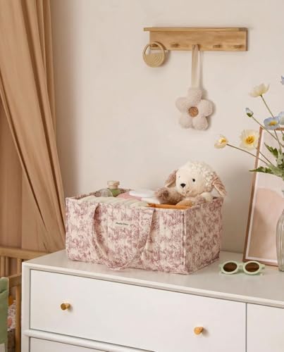 Quilted Fabric Storage Basket Floral Baby Diaper Caddy Quilted Basket Organizer - Image 4