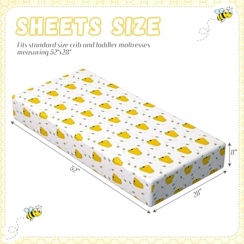 Peryiter 4 Pack Crib Sheets for Baby 52'' X 28" Yellow Bee Crib Sheet - Image 2
