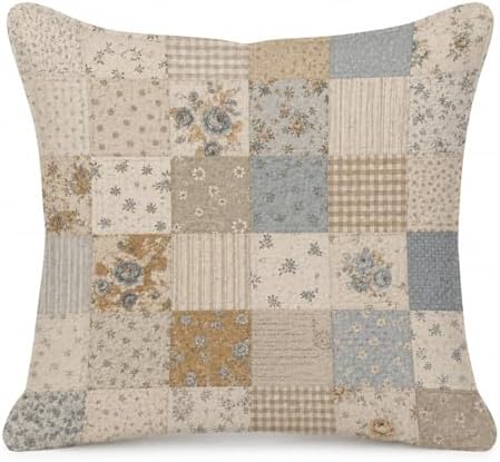 French Country Blue Floral Patchwork Throw Pillow Cover 18x18 by Unknown