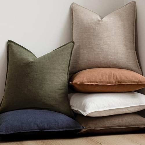 Foindtower Linen Solid Decorative Throw Pillow Covers 20x20 Natural Linen - Image 6