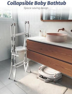 Baby Bathtub with Stand, Foldable Metal Standing Baby Bath Tub, 3-in-1 - Image 7