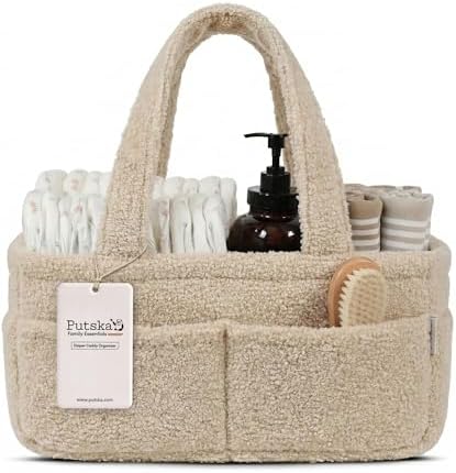 PUTSKA Baby Diaper Caddy Organizer, Nursery Fleece Basket by Putska