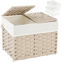 SETVSON Storage Basket with Lid, 2-Lid PE Rattan Storage Bin, Light Khaki by SETVSON