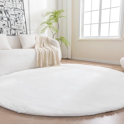 Amazon Basics Fluffy Washable Round Area Rug, Circle Shaggy Carpet by AmazonBasics