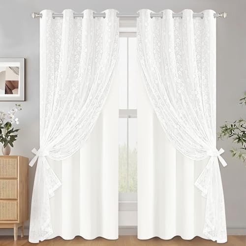 ASPMIZ White Blackout Curtains for Bedroom Double Layer Curtains 52x84 by ASPMIZ